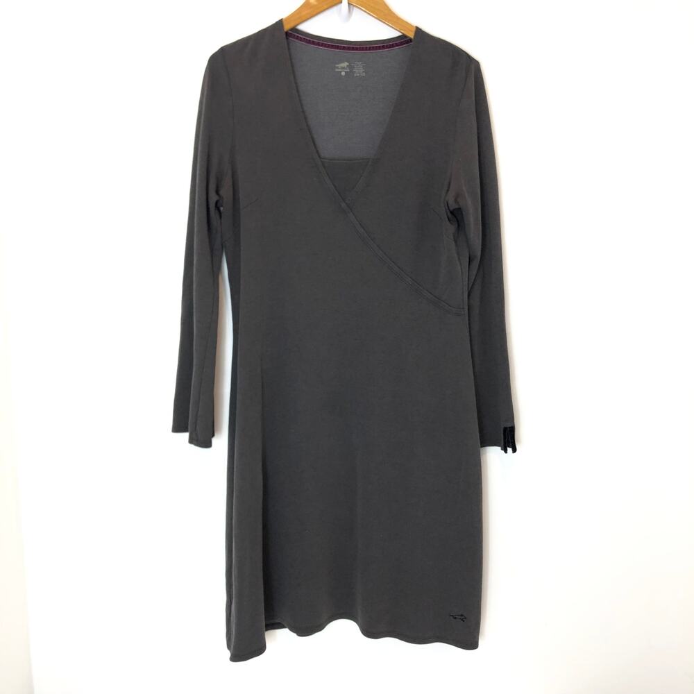 Horny Toad - Gray Faux Wrap Long Sleeve Midi Dress- Size Large
